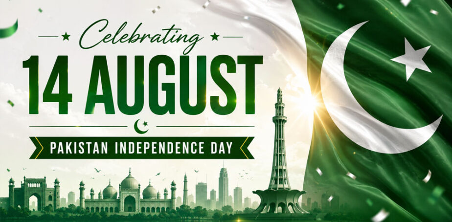 14 August Pakistan Independence Day celebration with green and white flag theme